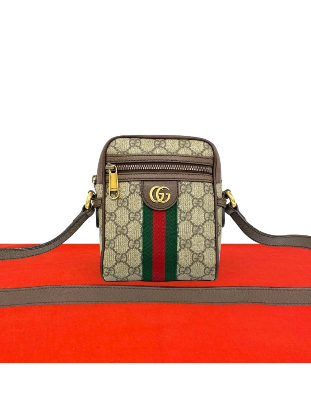 Gucci Ophidia Sherry Line GG Pattern Logo Leather Shoulder Bag Pochette Brown